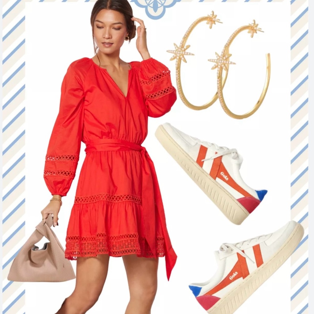Evereve Juliana Red Dress Size S cotton and lace NWOT Cayenne Red